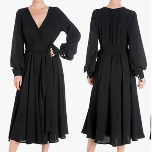 [ Sold ] Meghan LA Black Midi Wrap Dress, Medium